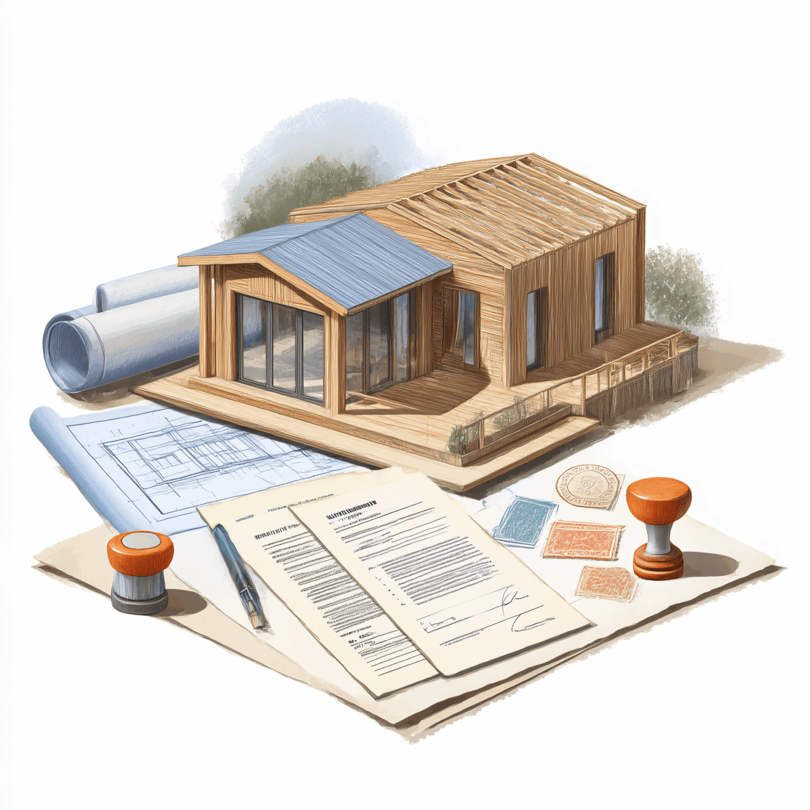 Illustration-permis-construire-declaration-prealable-maison-bois